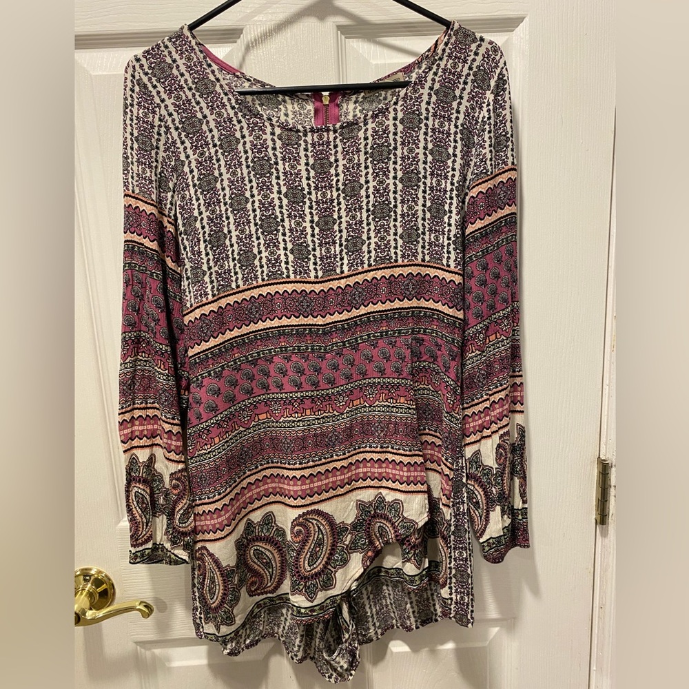 Boho printed zip up romper
